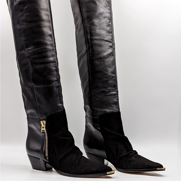 NEW Schutz Leather Tenia Overknee Boots Black 7.5 - Picture 3 of 13